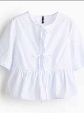 H&M White Tie-Front Peplum Blouse